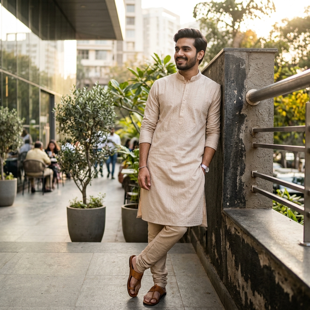 Customer with new festive kurta from Royal Mens Wear
