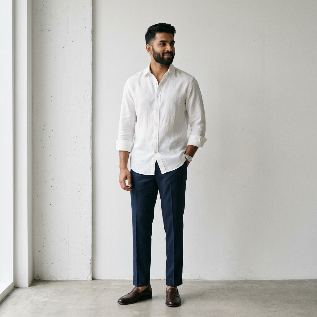 Customer in premium linen shirt from Royal Mens Wear