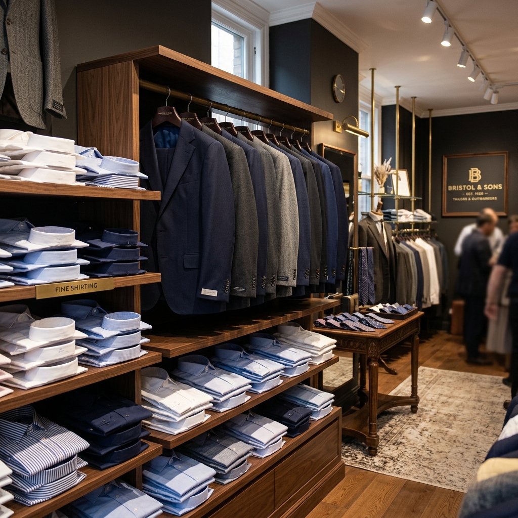 Display area with premium formal shirts and suits