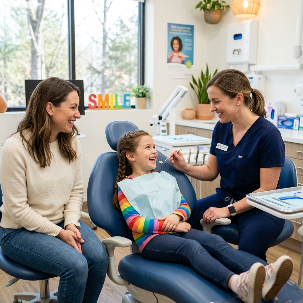 Child patient with dentist and parent at SmileCraft Dental Clinic