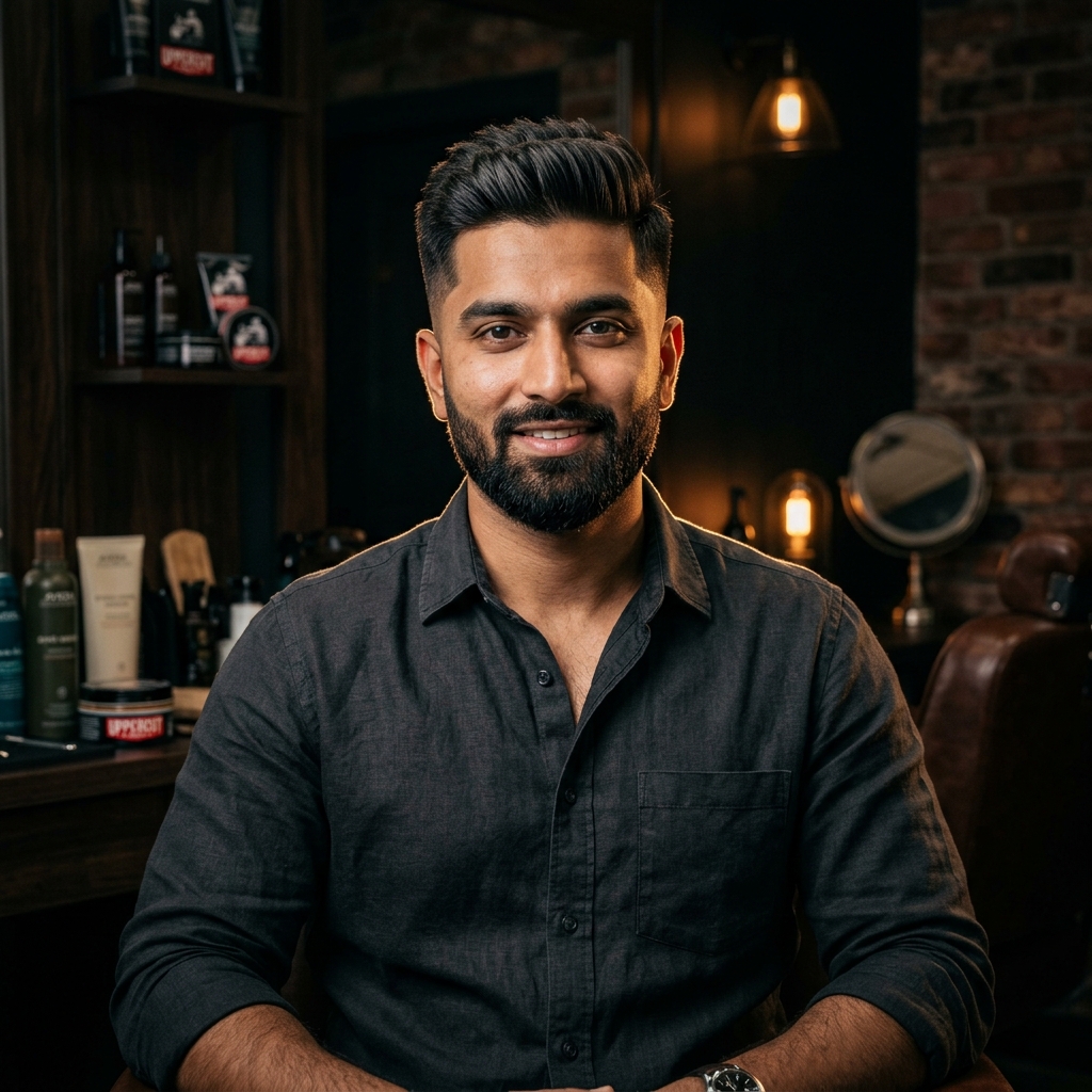 Well-groomed man with a fresh modern haircut and styled beard at The Royal Men's Grooming Studio